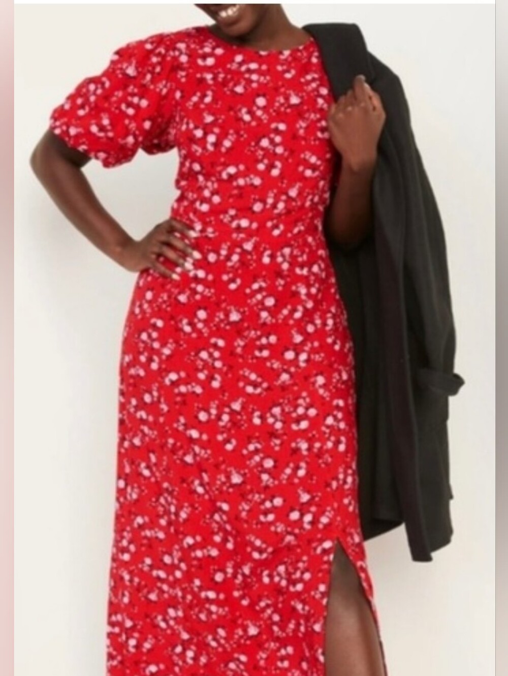 Old Navy Red Floral Maxi Dress with Puff Sleeves